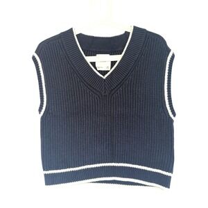 Abercrombie & Fitch Womens Navy Blue Shaker Knit V-Neck Sweater Vest Medium